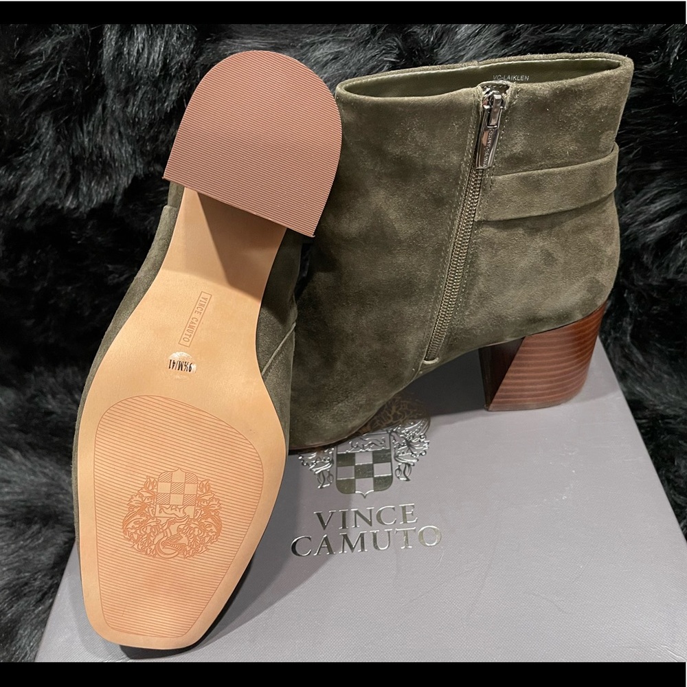 Vince Camuto Laiken Wedged-heel Ankle Bootie Green Lux Suede Sz91/2 NEW. IN BOX - Picture 9 of 13